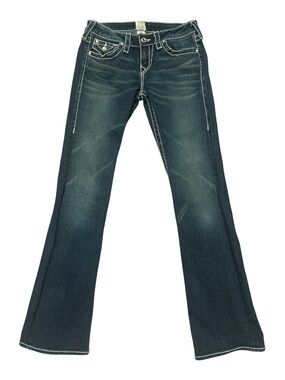True Religion Becky Jeans Womens 27 Flare Bootcut Dark Wash Y2K Rhinestone USA
